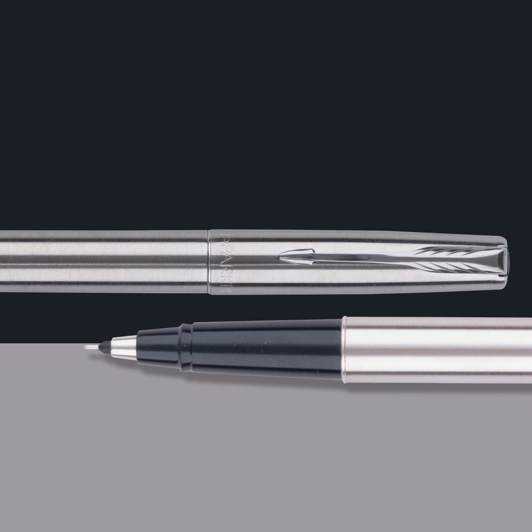 PARKER FRONTIER STAINLESS STEEL CHROME TRIM ROLLER BALL PEN