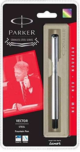 PARKER VECTOR STAINLESS STEEL CHROME TRIM FOUNTAIN PEN –