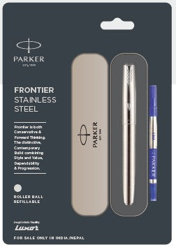 PARKER FRONTIER STAINLESS STEEL CHROME TRIM ROLLER BALL PEN