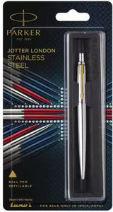 PARKER JOTTER LONDON STAINLESS STEEL GOLD TRIM BALL PEN